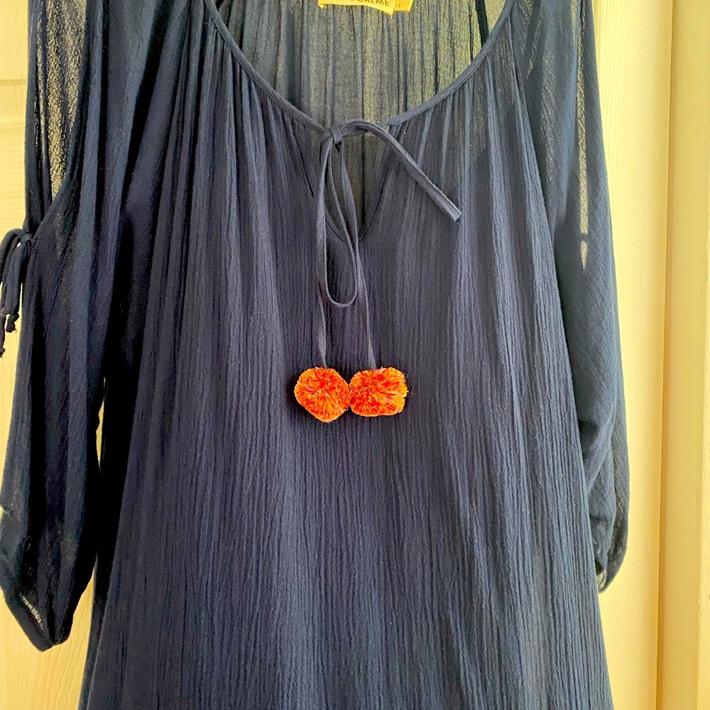 JOHNNY WAS CALME 3/4 maxi dress in navy blue size large